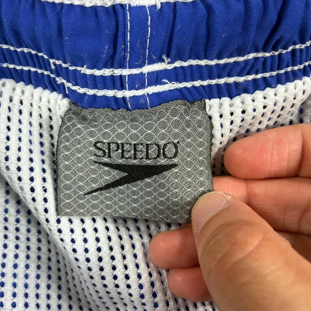 Speedo Mens Swim Trunks Large Blue Tropical Palm Tree Board Shorts Mesh Lined